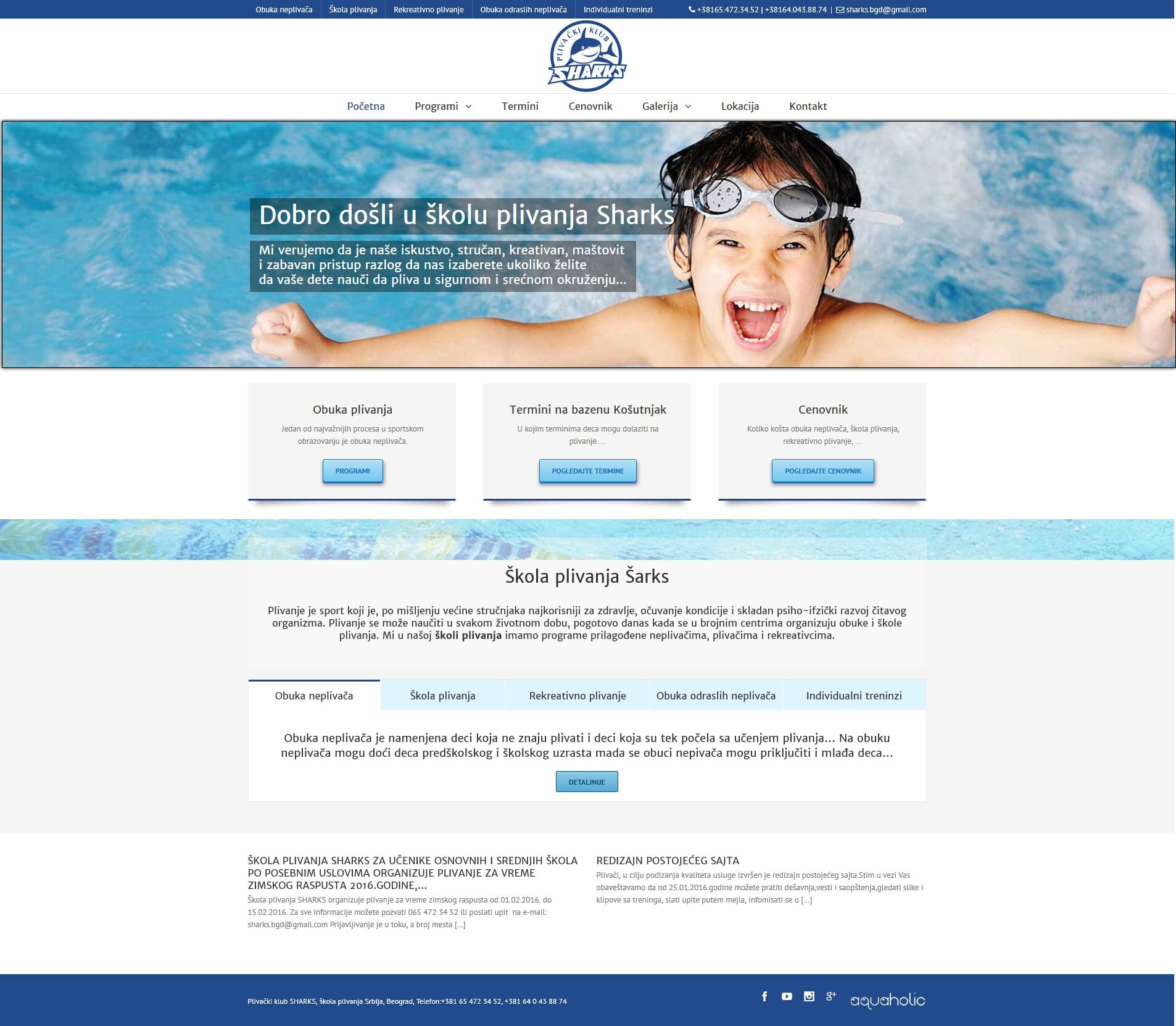 izrada sajta za skolu plivanja